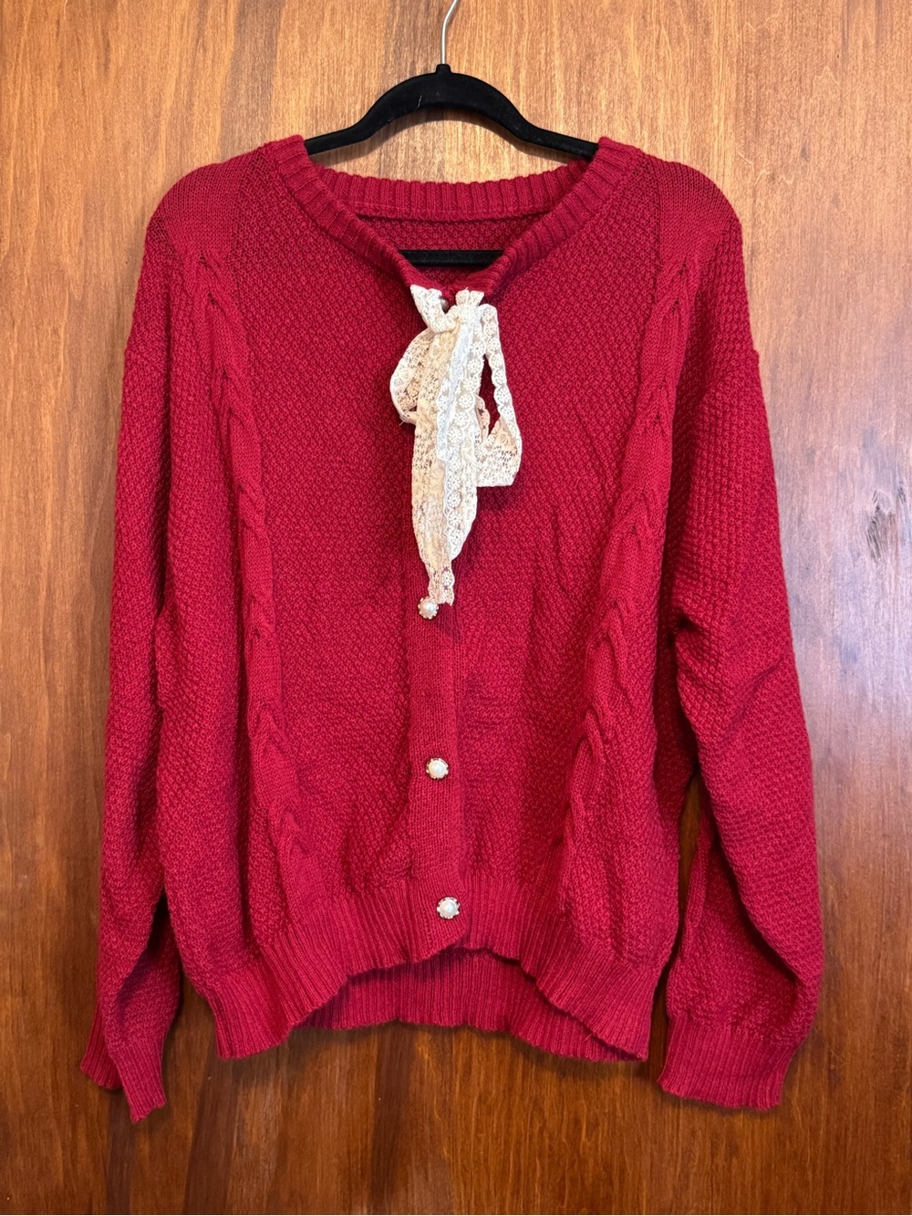 Women's Red Plus Size Cottagecore Lace Bow Cardigan 3X